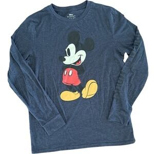 Disney Original Mouse Mens Long Sleeve Dark Blue Mickey Mouse Shirt Size‎ M
